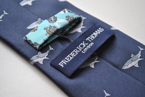 navy tie with shark design